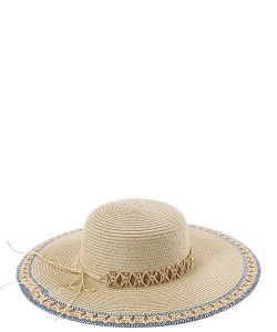 Embroidered Trim Straw Summer Hat HA320089 LIGHT TAUPE